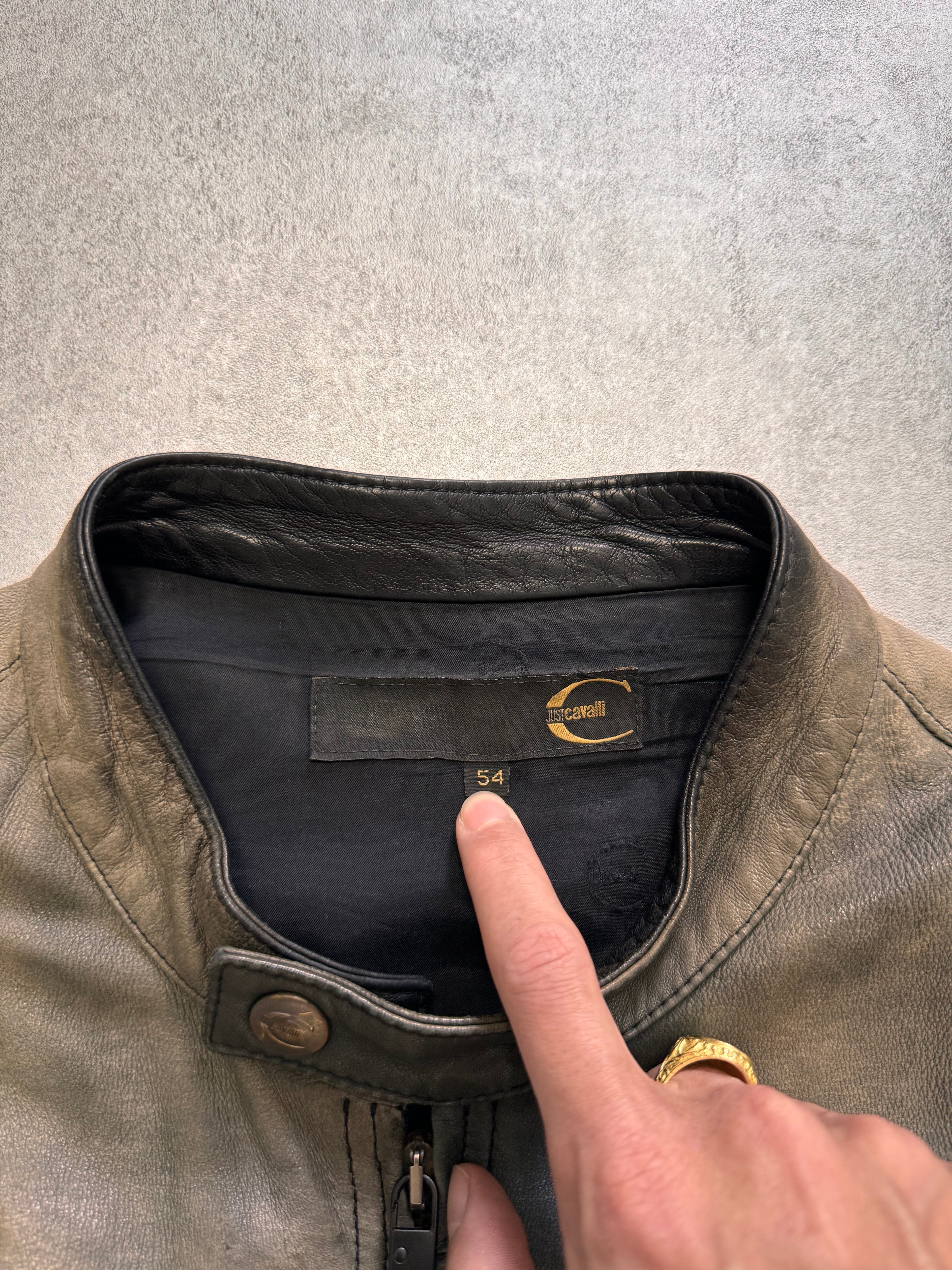 2000s Just Cavalli Biker Faded Leather Jacket (L)