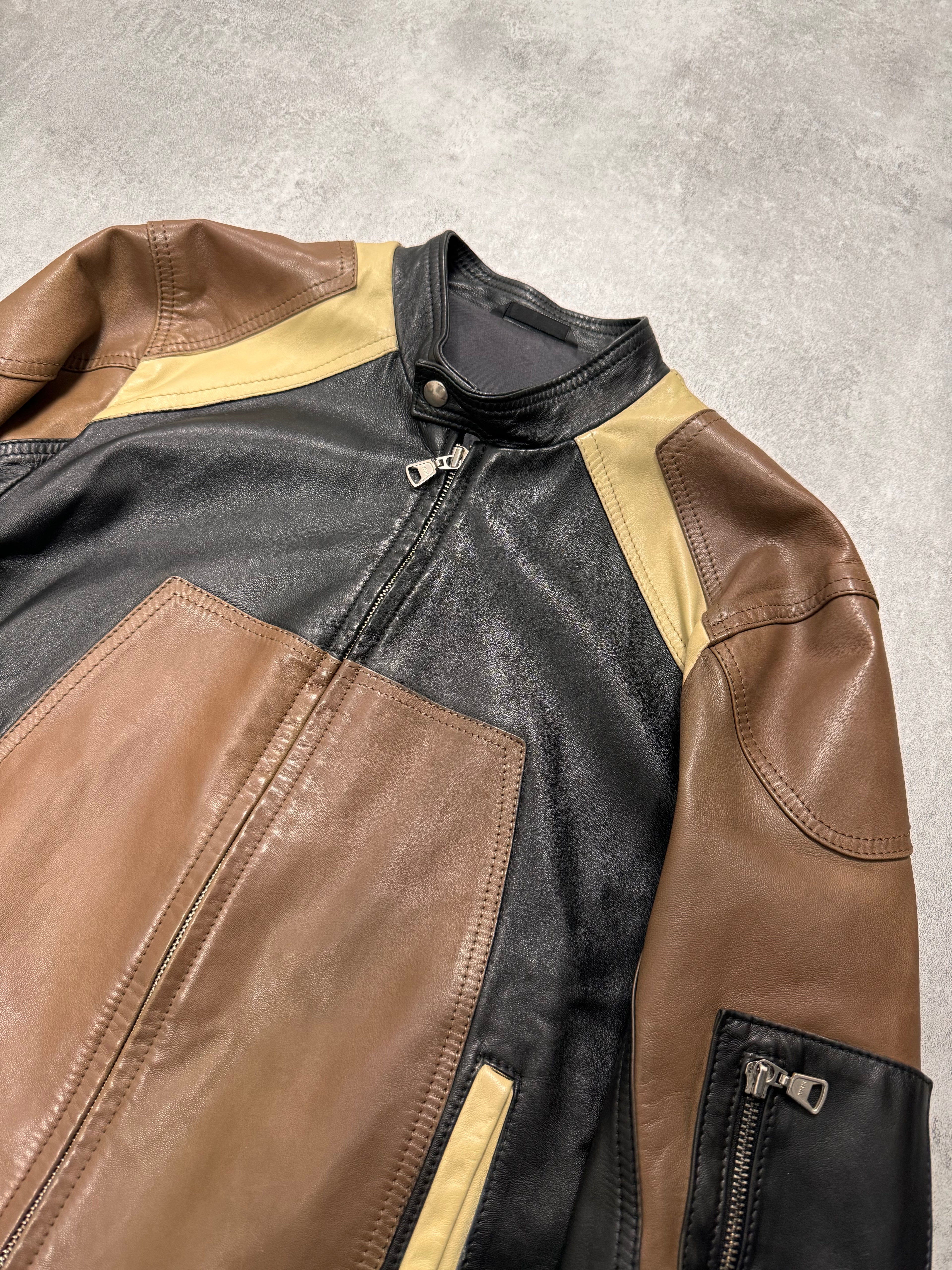 2000s Daniele Alessandrini Biker Tricolour Leather Jacket