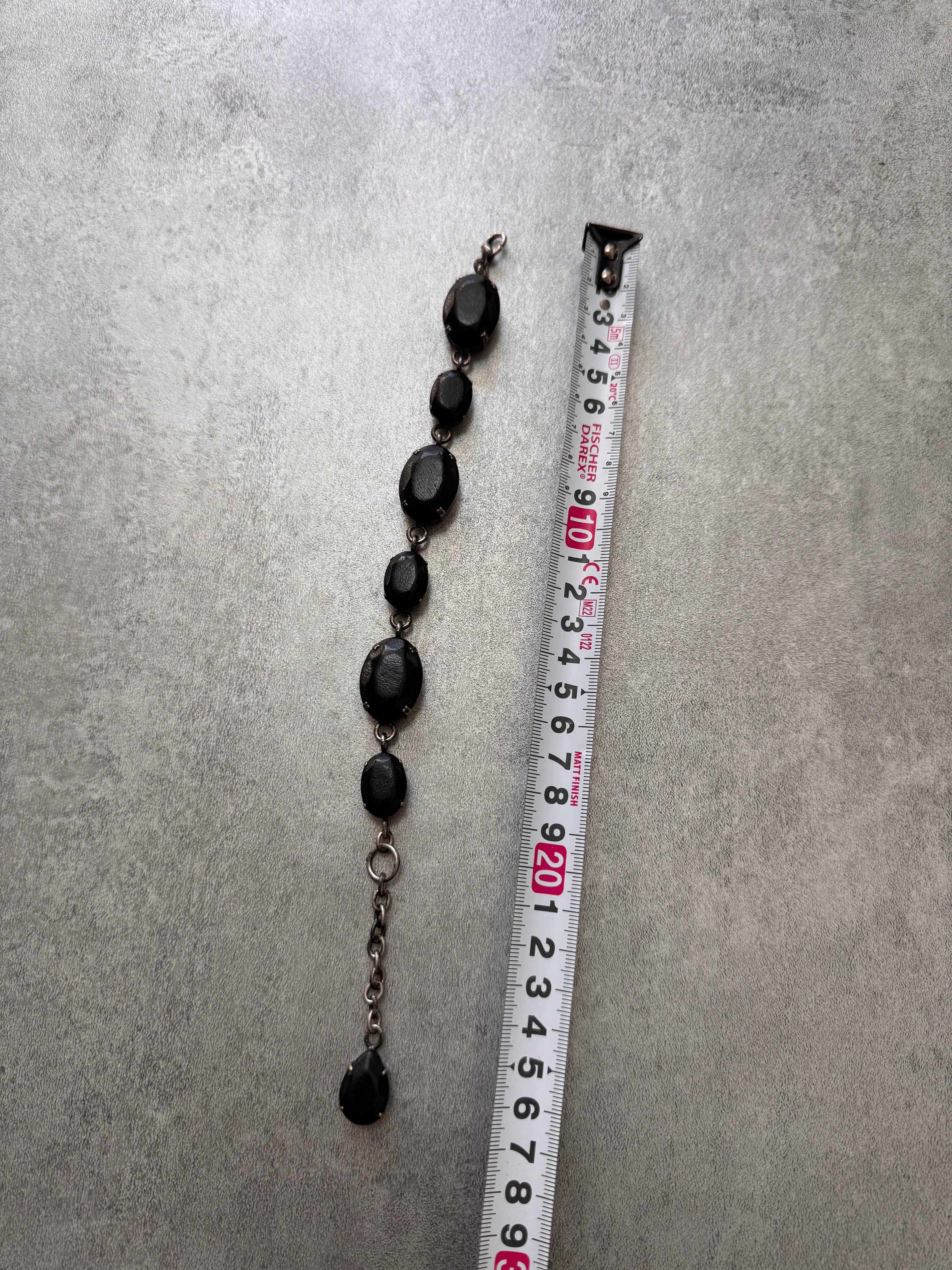 2000s Jean Paul Gaultier Black Leather Gemstone Metal Bracelet