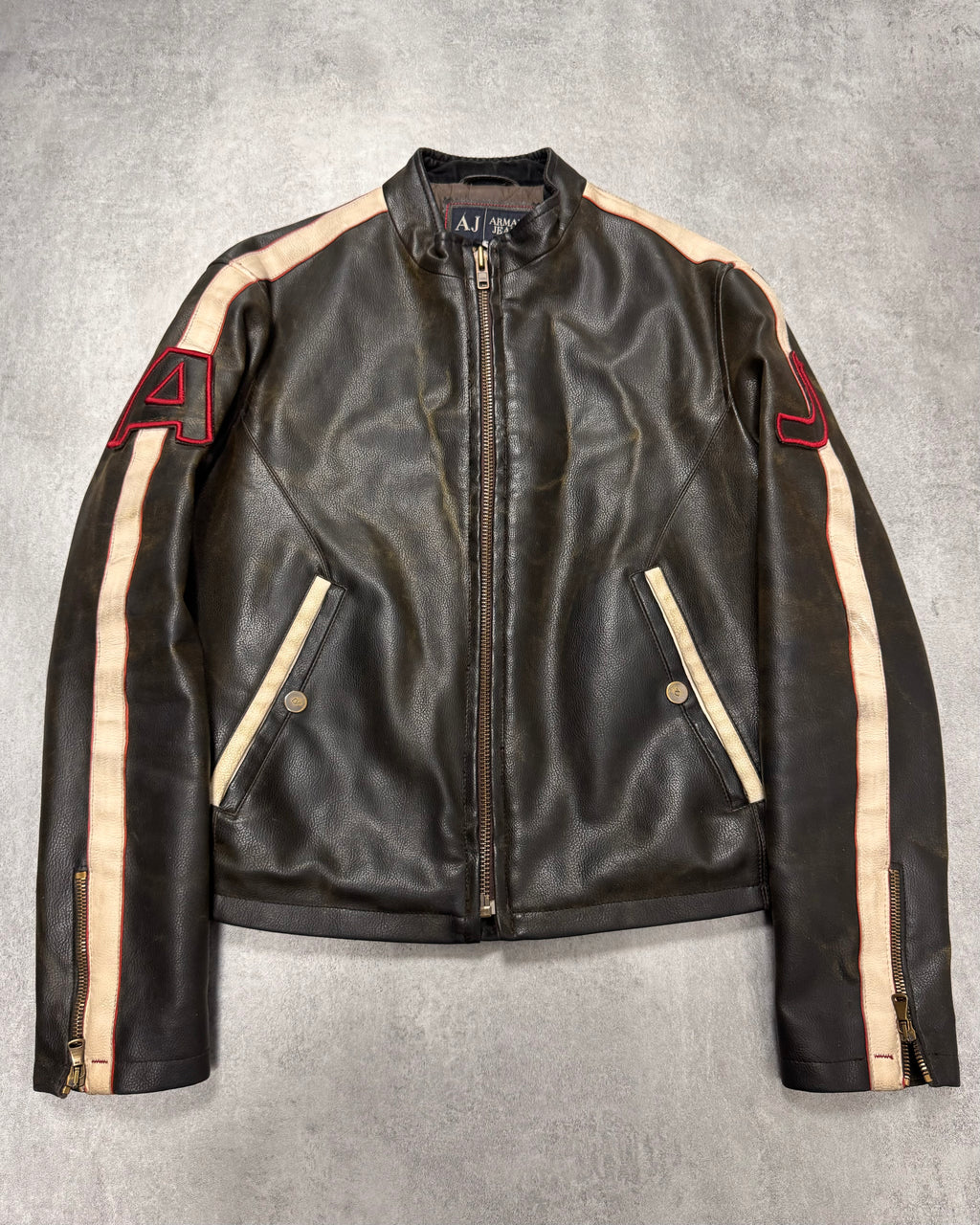 2000s Armani Biker Relief Leather Jacket