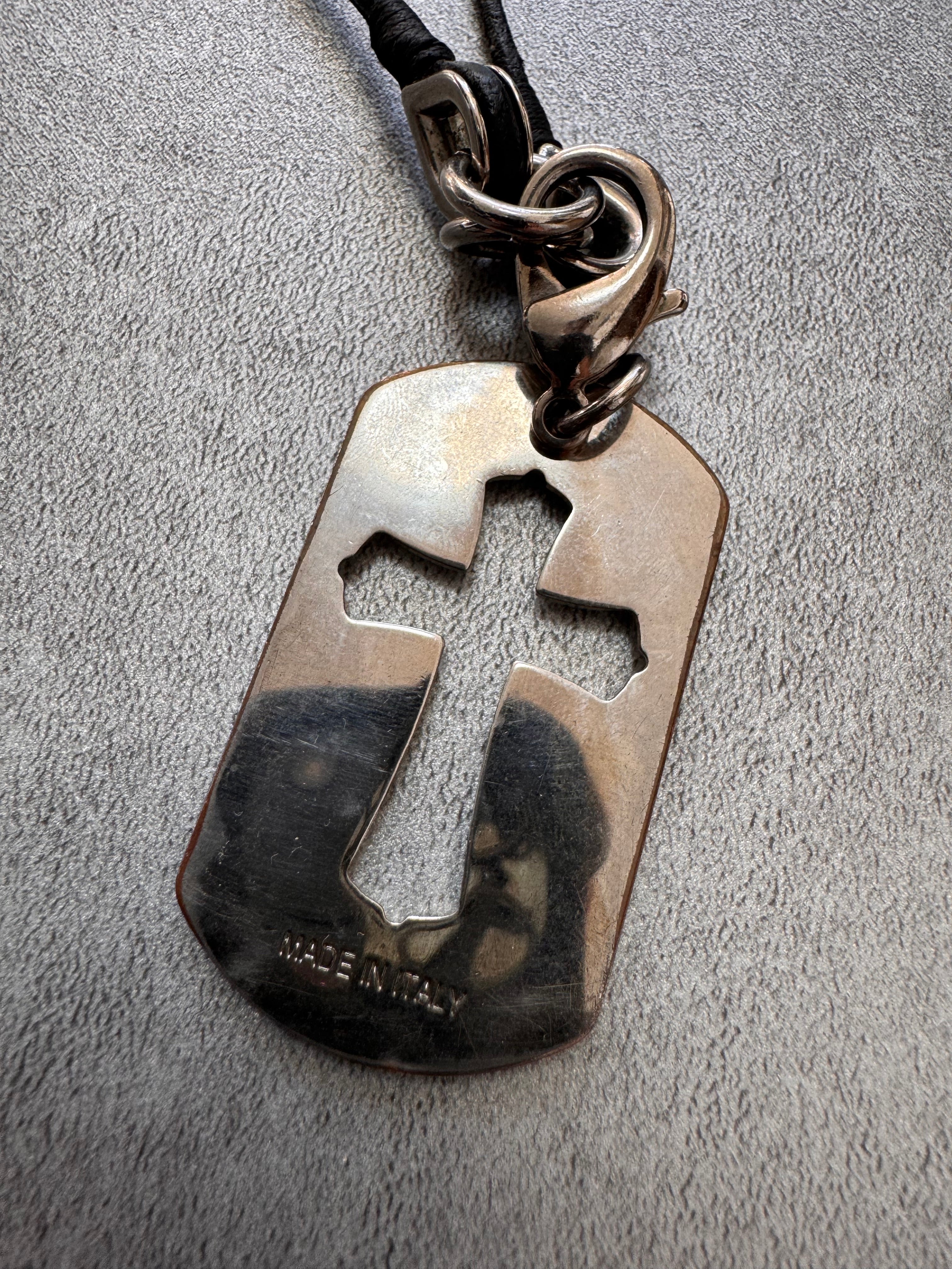 Dolce & Gabbana Dog Tag Cross Stainless Pendant Leather Necklace