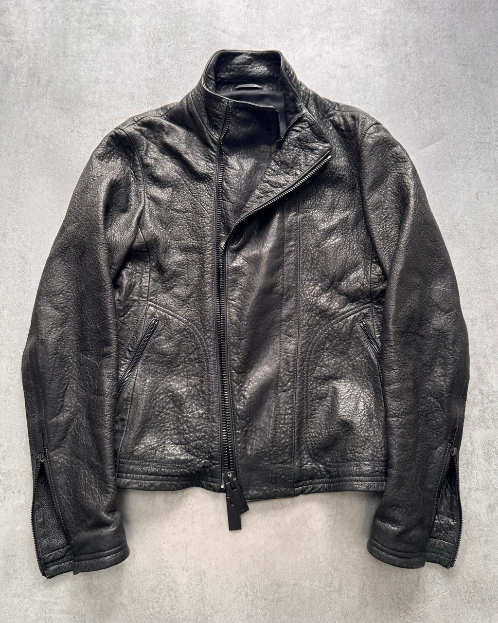FW2014 Emporio Armami Asymmetrical Grained Leather Jacket
