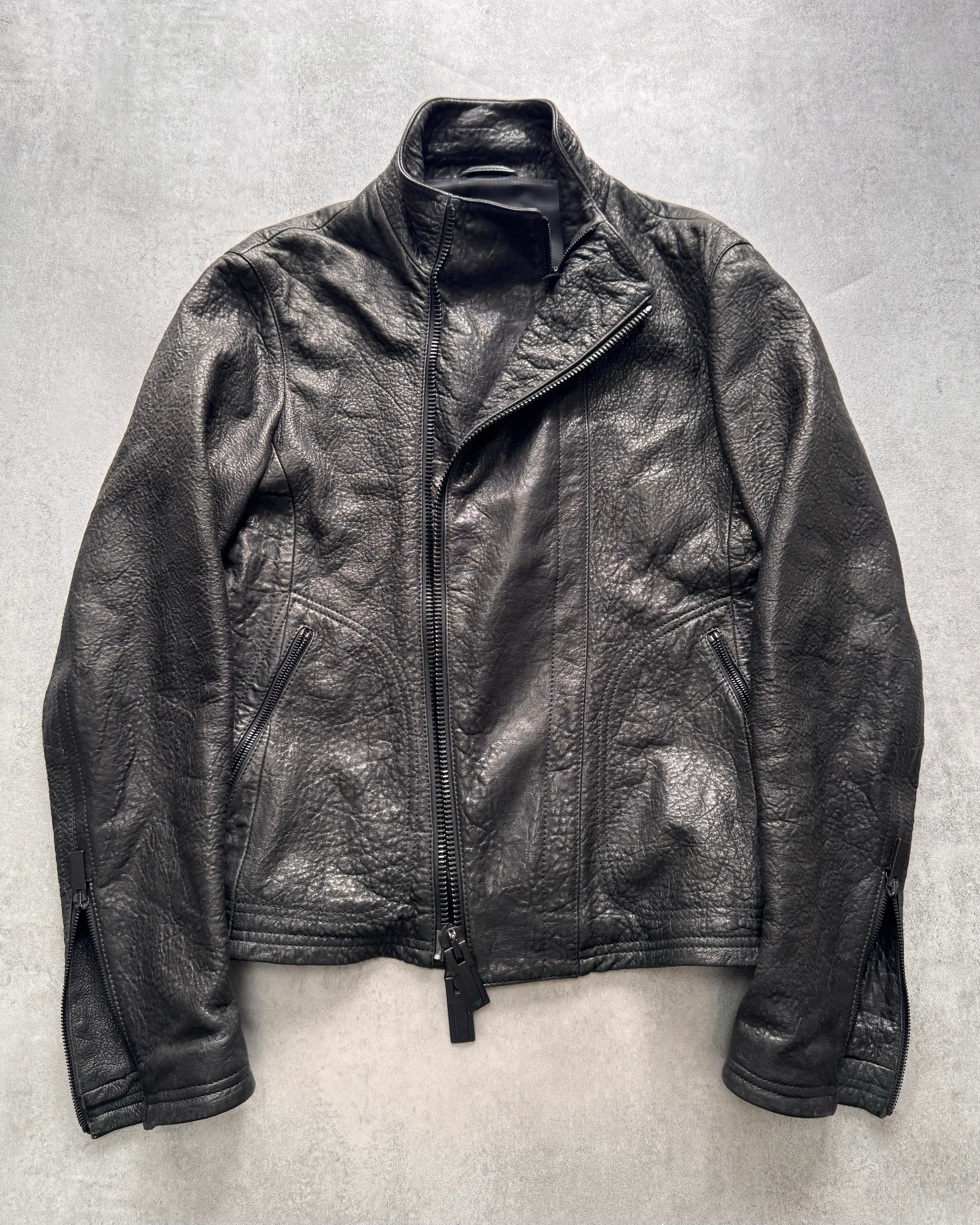 FW2014 Emporio Armami Asymmetrical Grained Leather Jacket