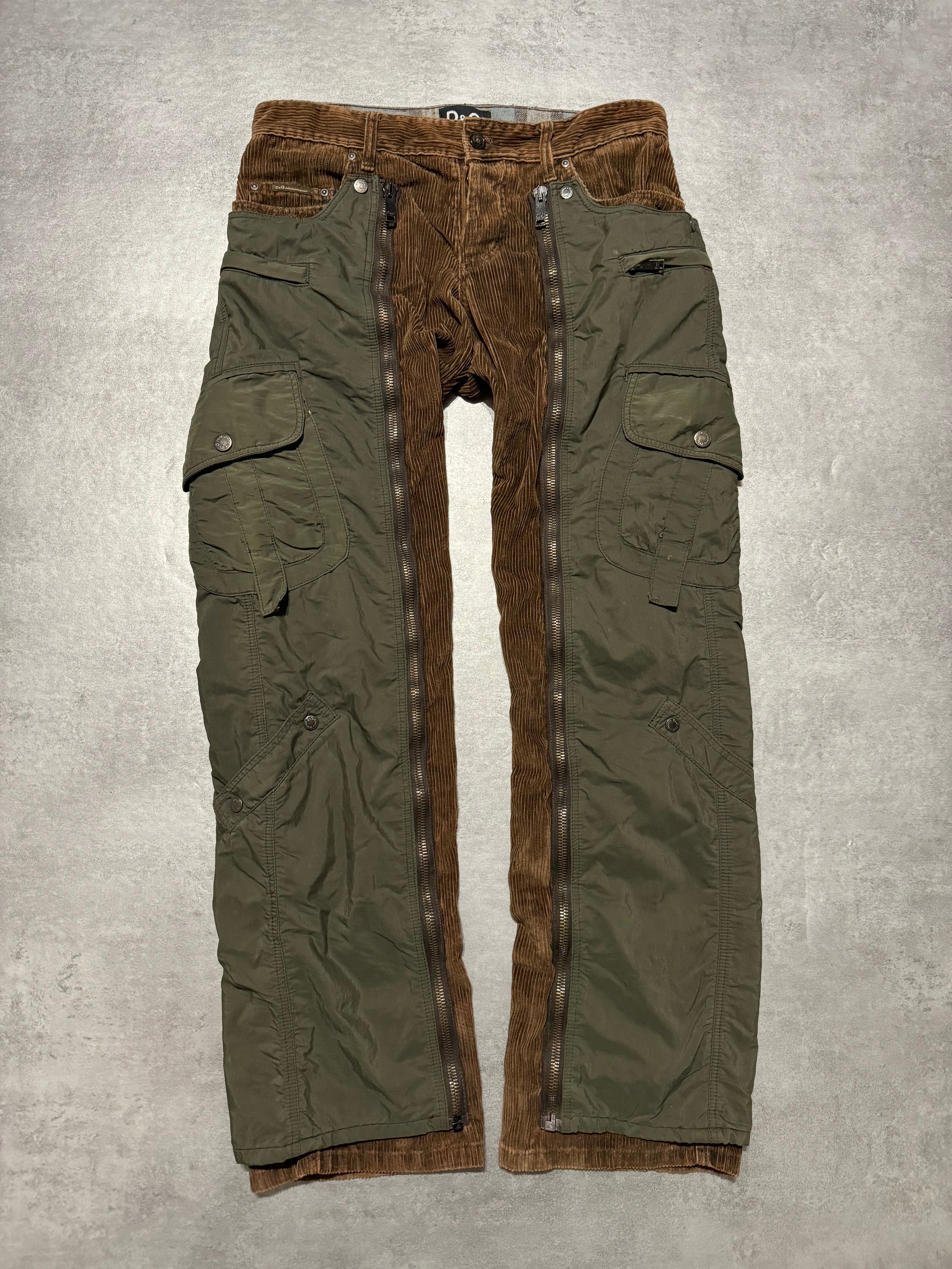 AW2004 Dolce & Gabbana Aviator Full Zip Detachable Cargo Velvet & Nylon Pants (M/L) - 7