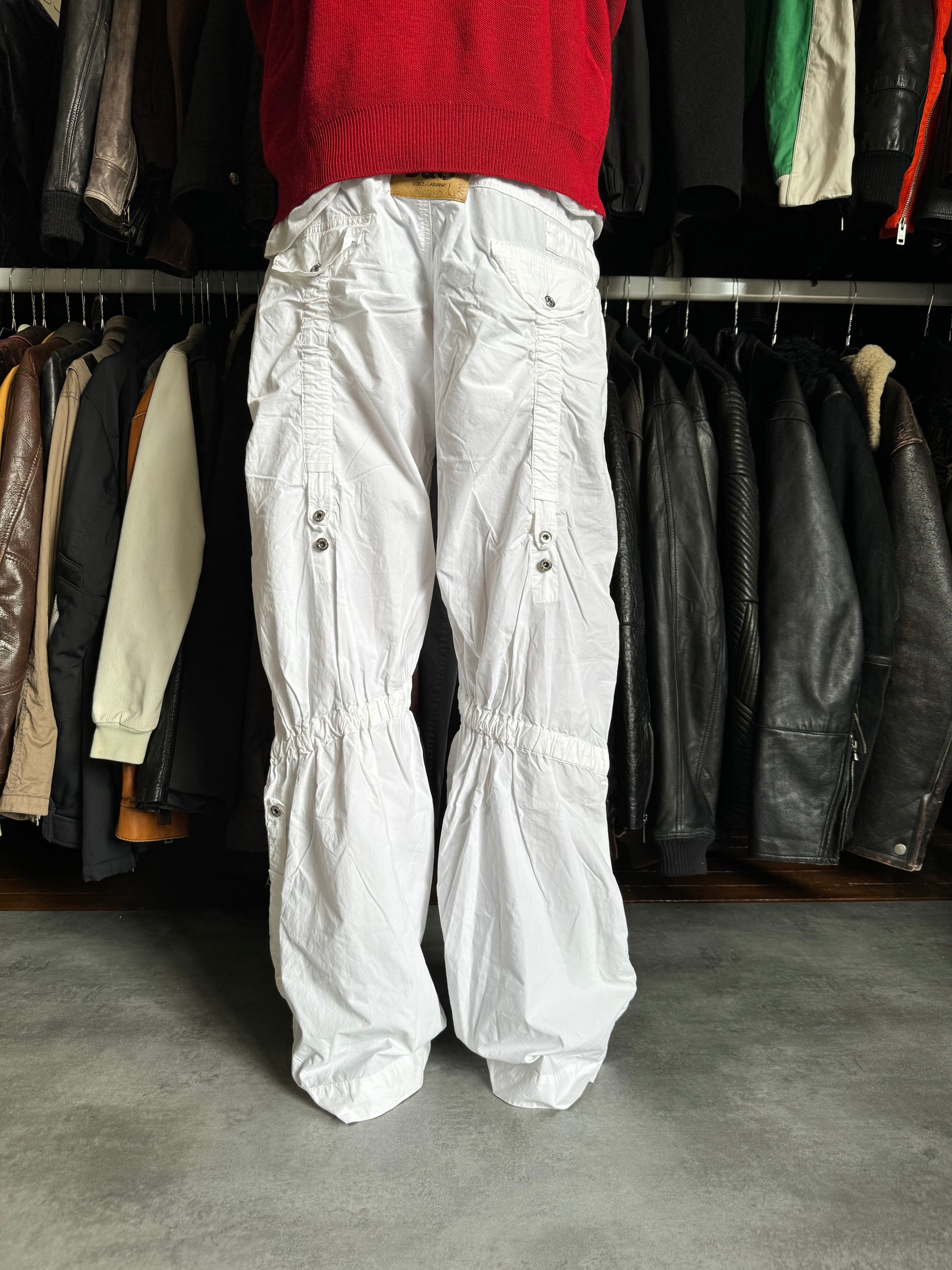 SS2004 Dolce & Gabbana Utility Flared Cargo White Pants (M) - 4