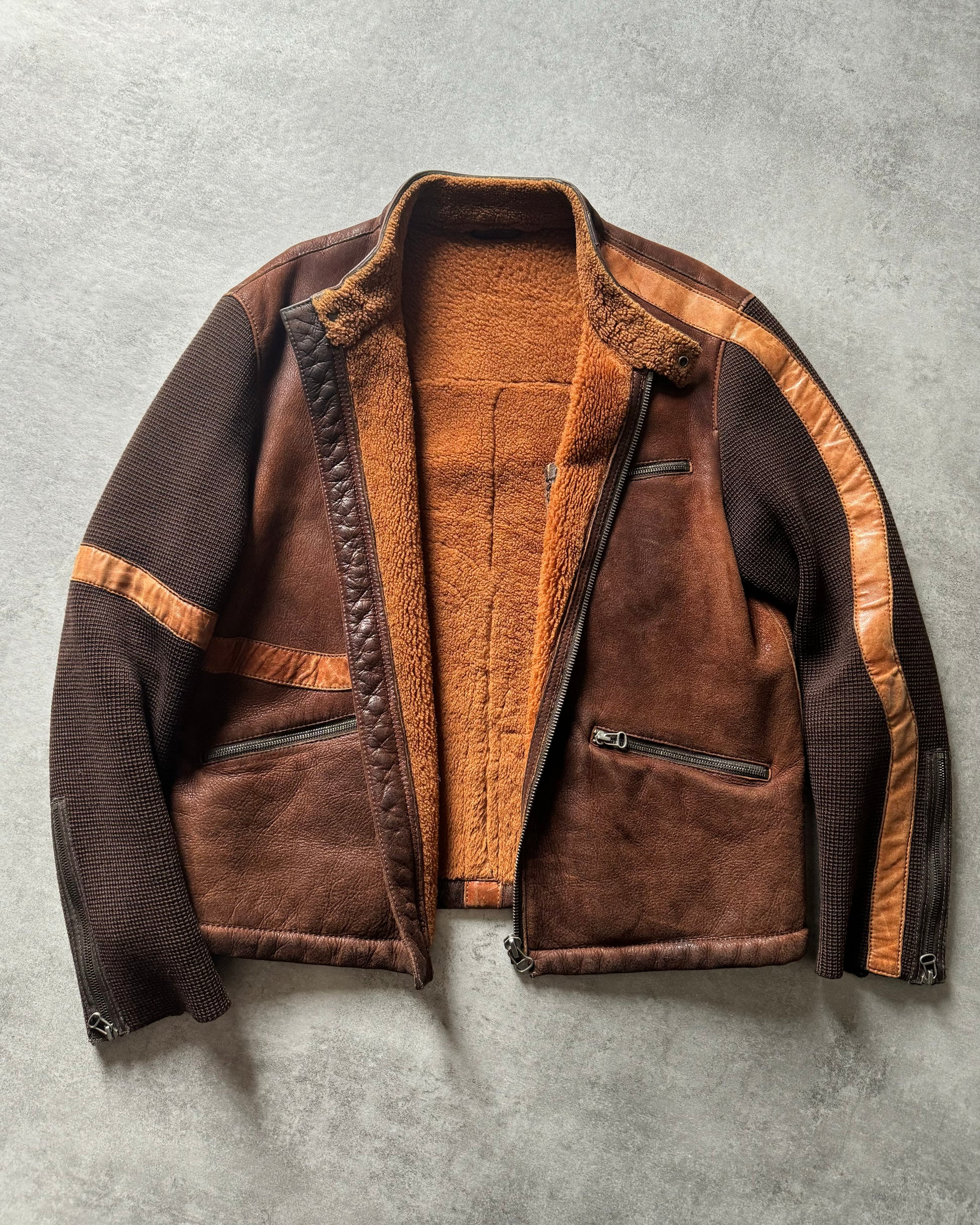 1980s Hugo Boss Brown Hybride Racing Leather Jacket (M) - 3