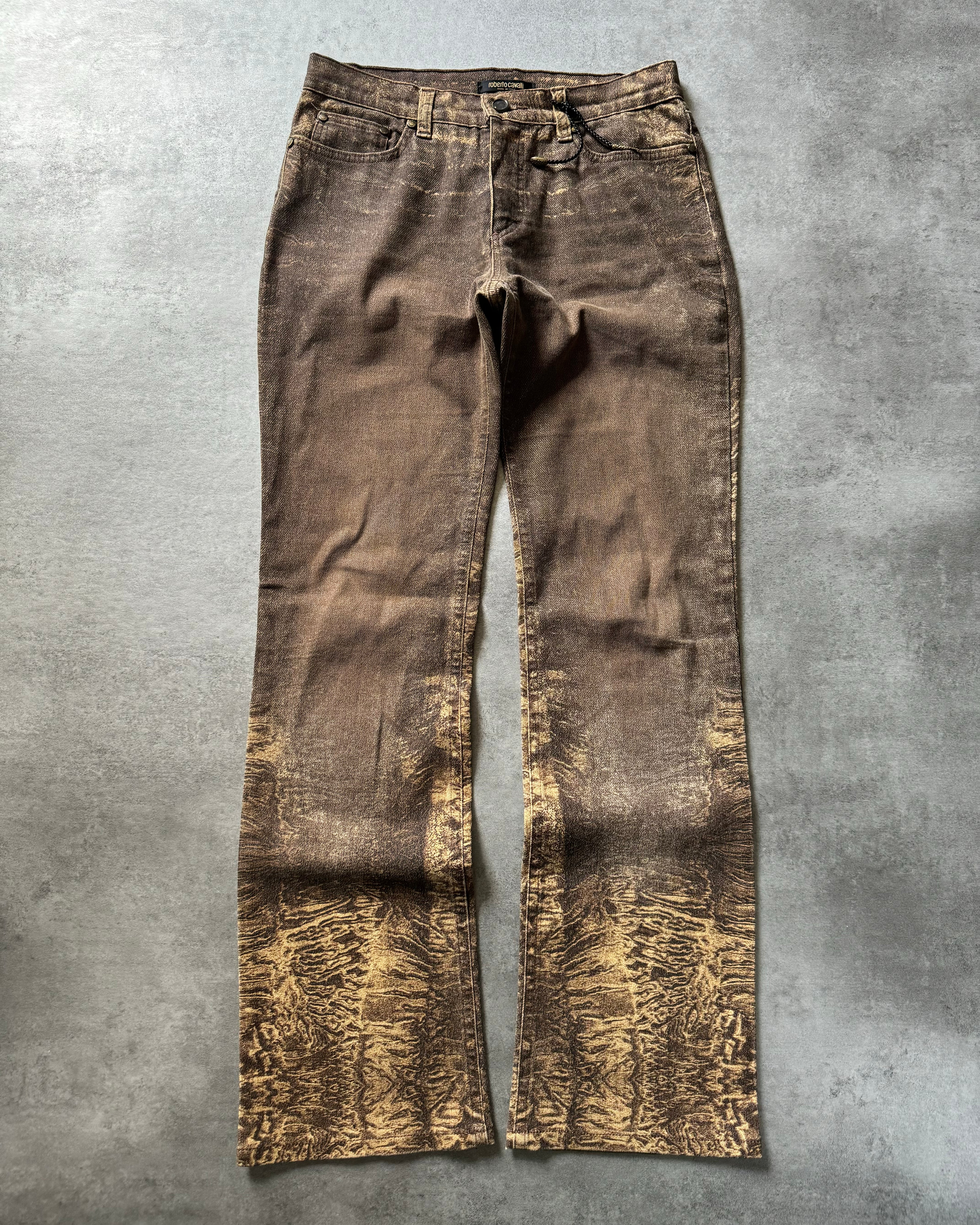 2000s Roberto Cavalli Arabic Brown Sand Erosion Pants (S) - 1