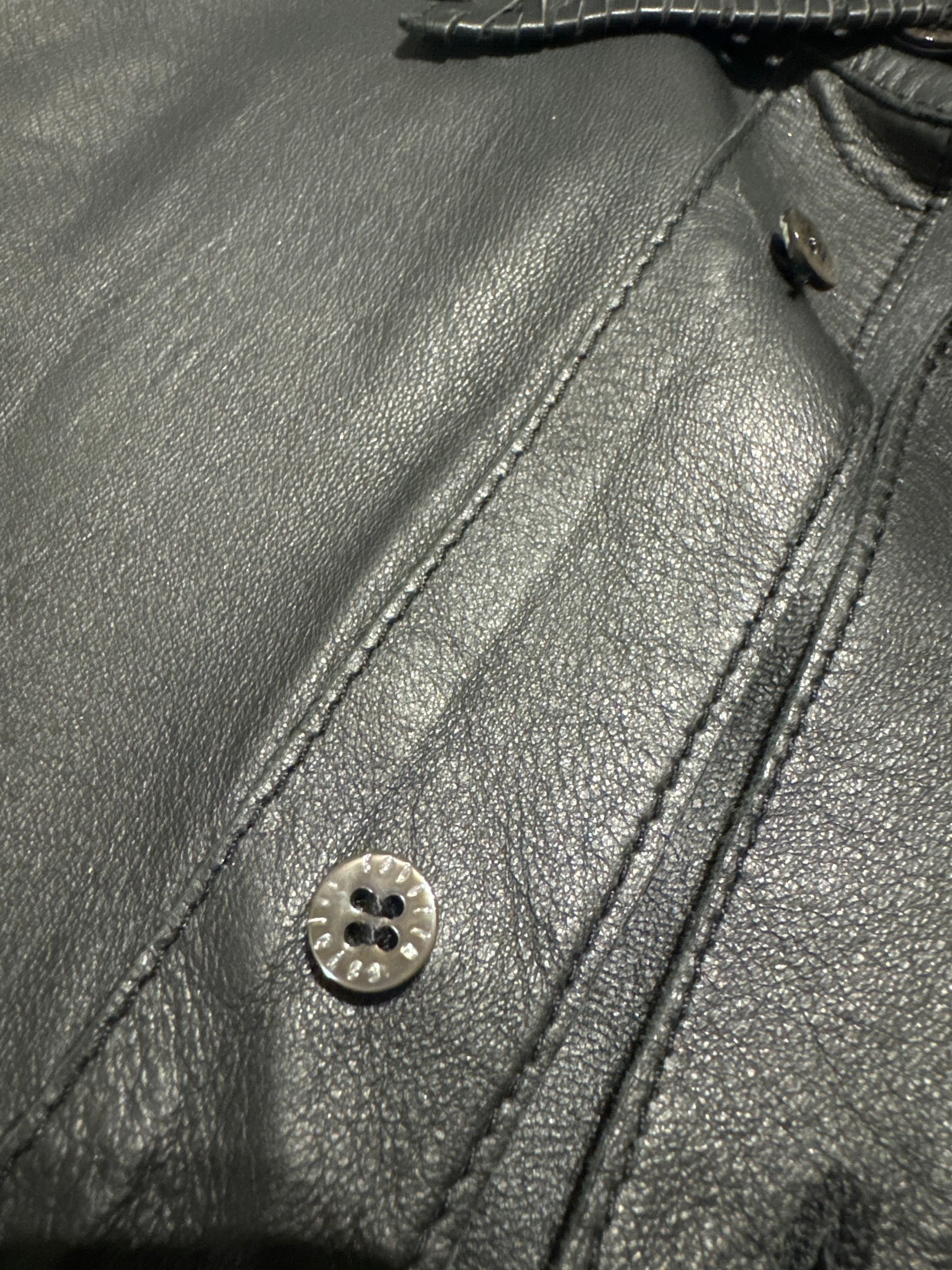 AW2000 Roberto Cavalli Black Minimalist Premium Leather Shirt (S) - 8