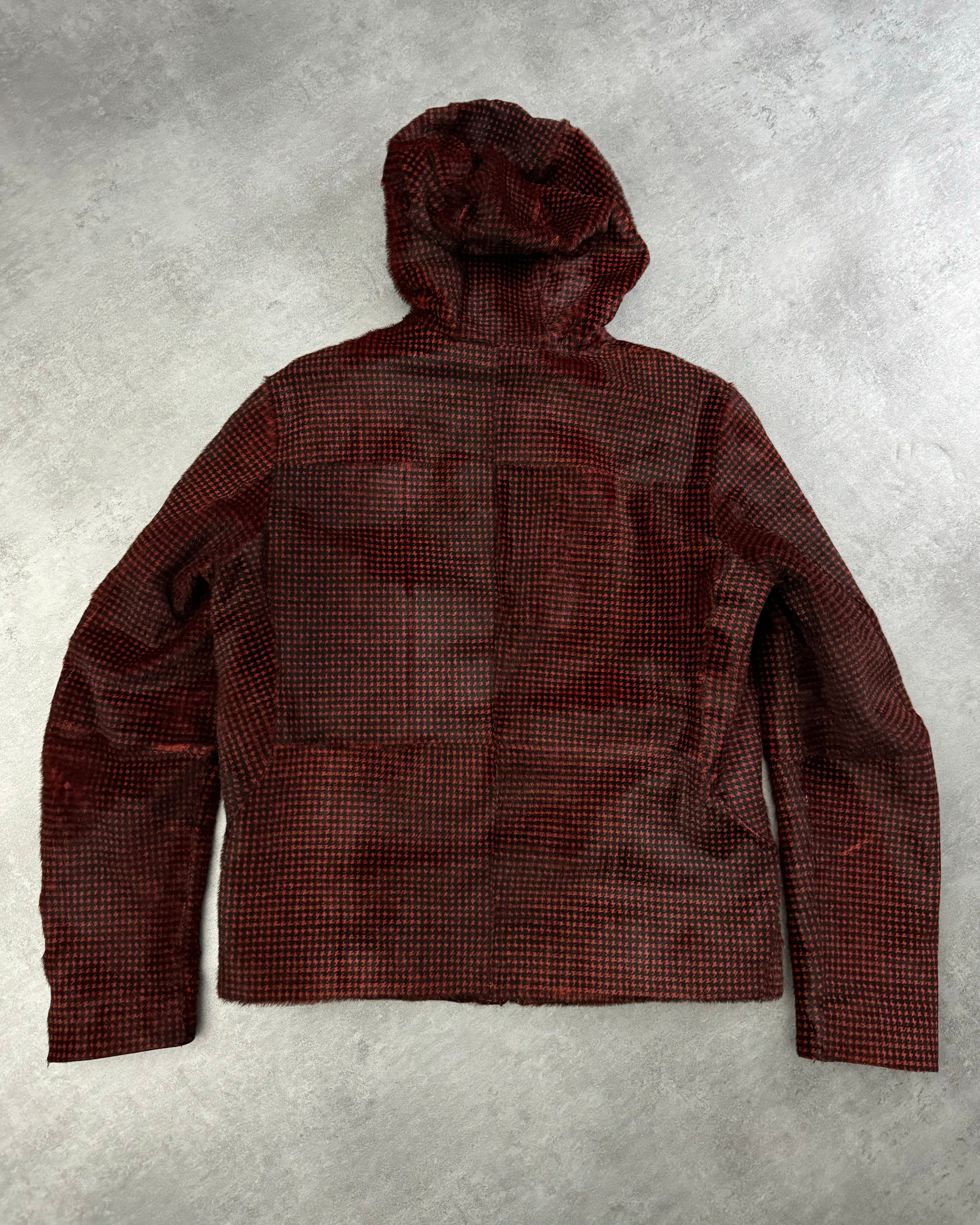 ジャケット・アウター AW2013 EMPORIO ARMANI Goat Fur Jacket FW2013 Emporio Armani Goat Fur Black & Red Hooded Avant-Garde