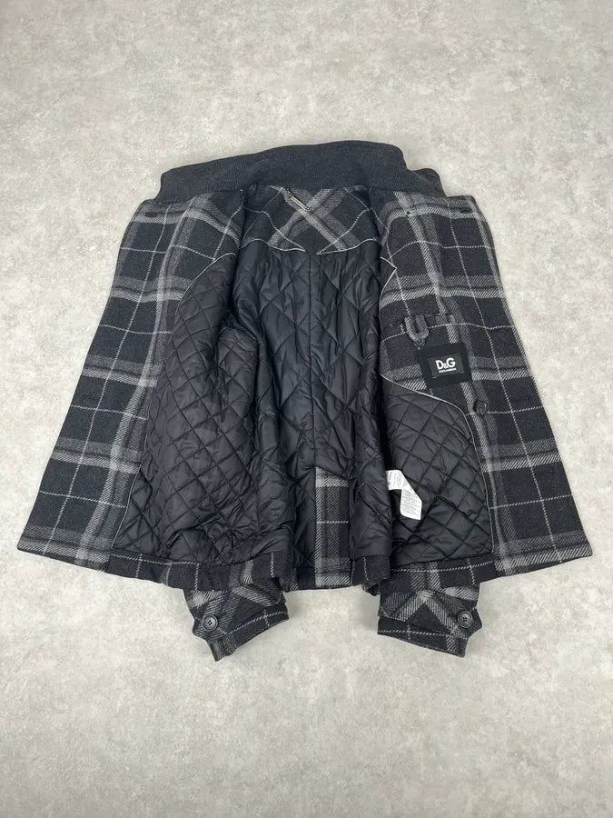 2000s Dolce & Gabbana Grey Checkered Wool Buttoned Jacket DZbWxyq 7