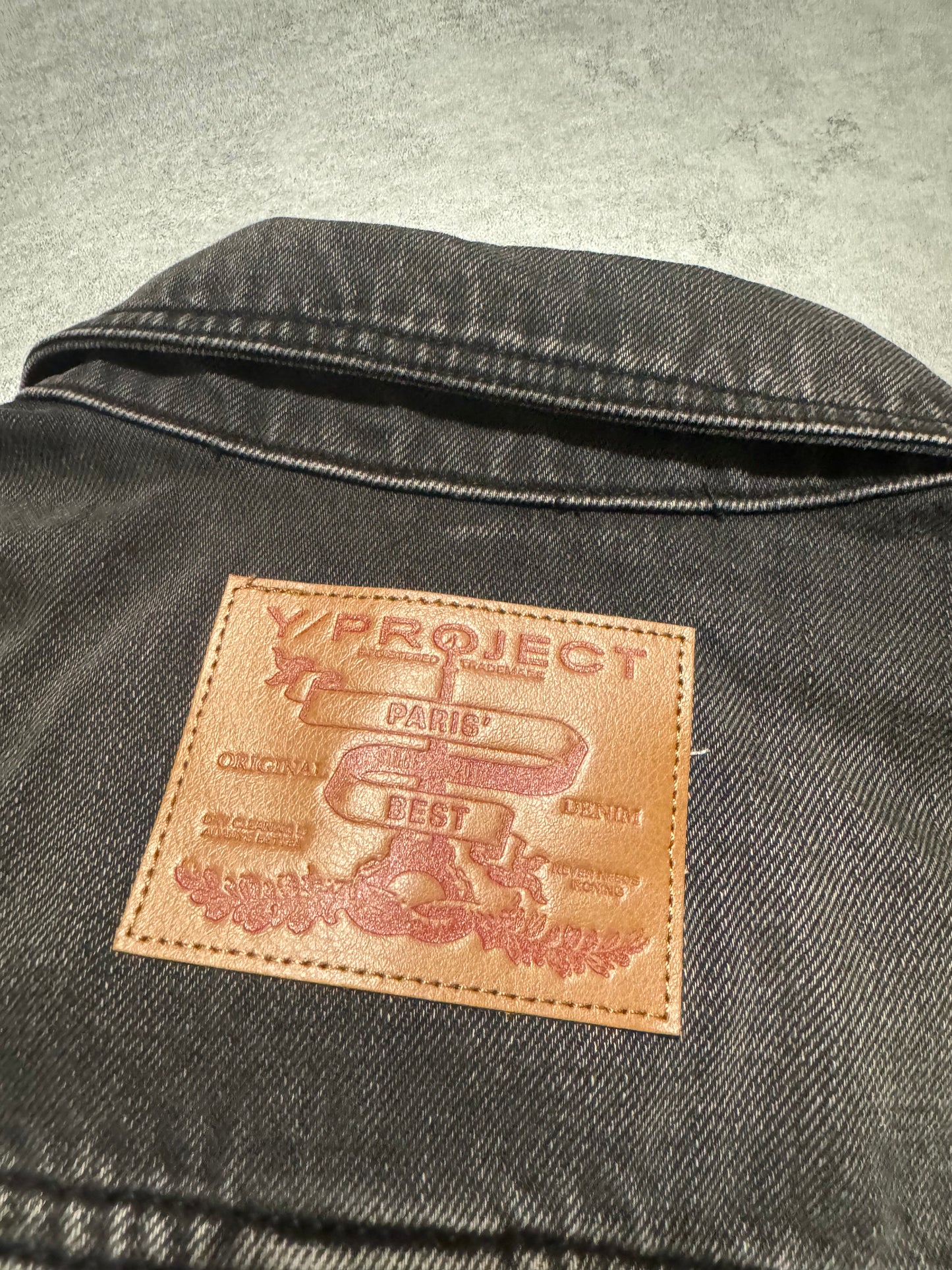 FW2023 Y/Project Grey Denim Distressed Logo Shirt (S/M) - 5