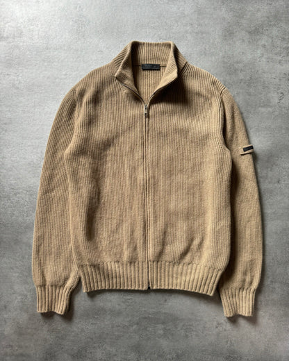 SS2018 Prada Camel Full Zip Wool Minimalist Sweater (L) - 2