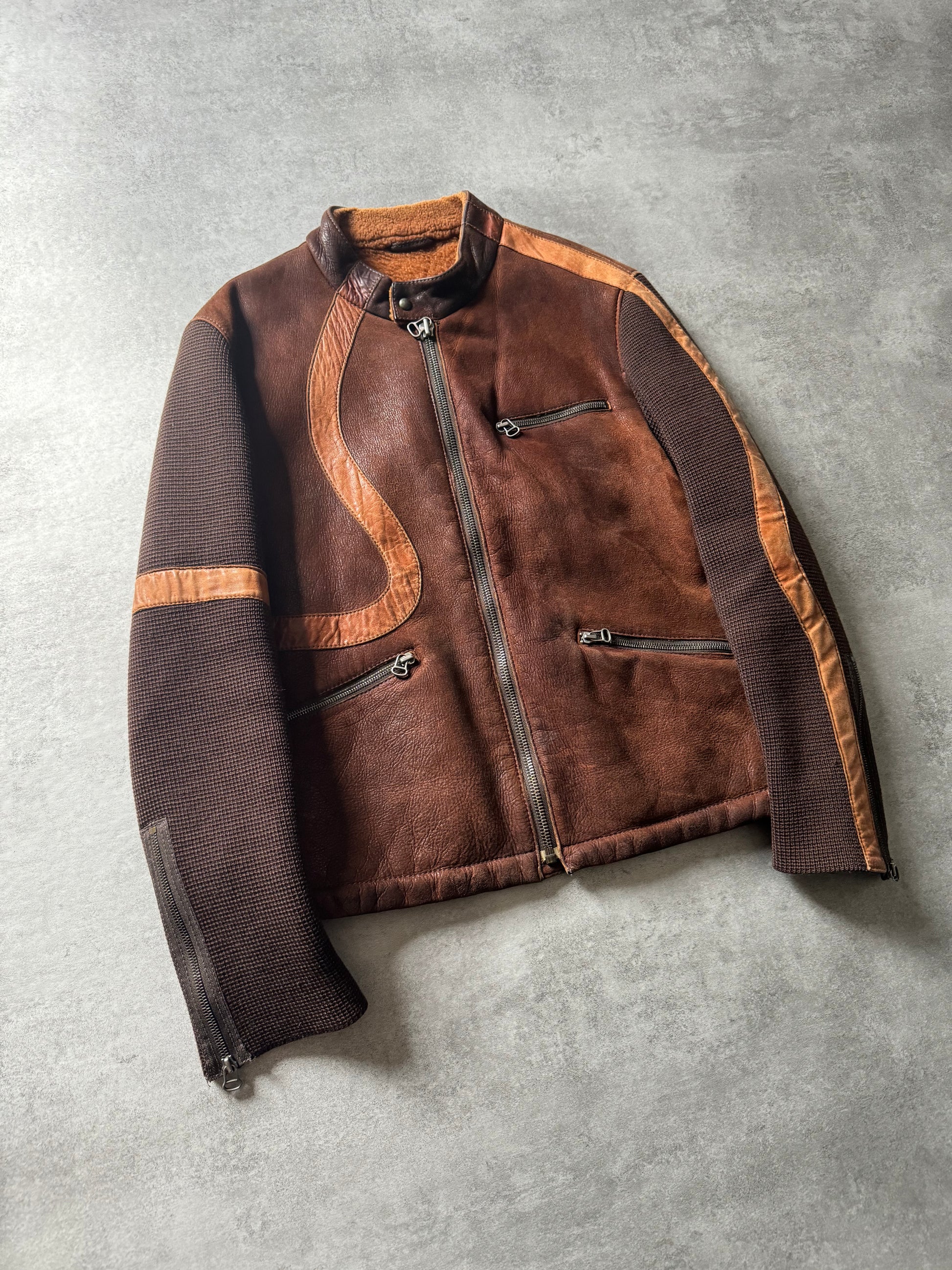 1980s Hugo Boss Brown Hybride Racing Leather Jacket (M) - 6