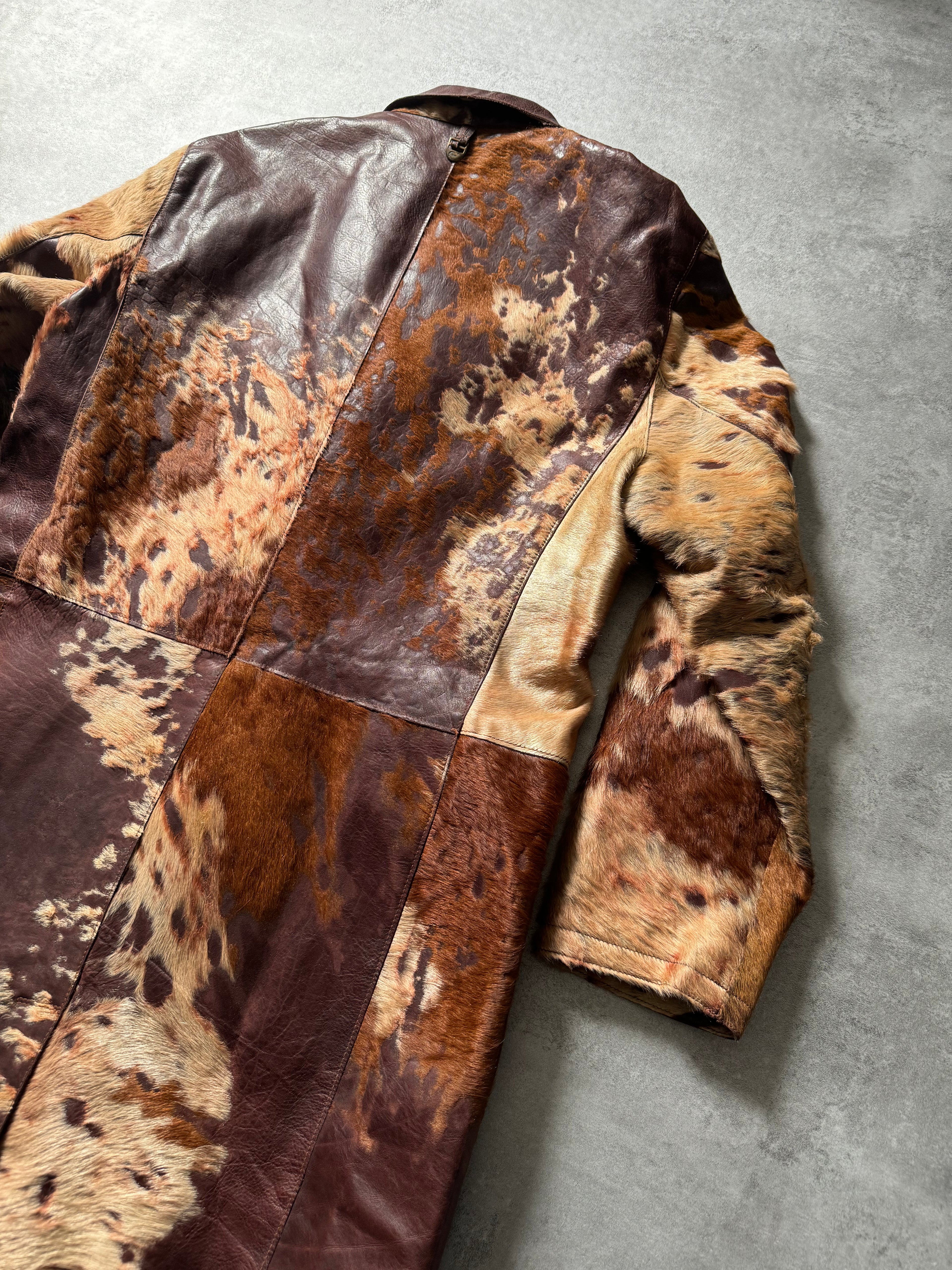 2000s Cavalli Imperial Brown Pony Hair Long Leather Jacket (L) - 4