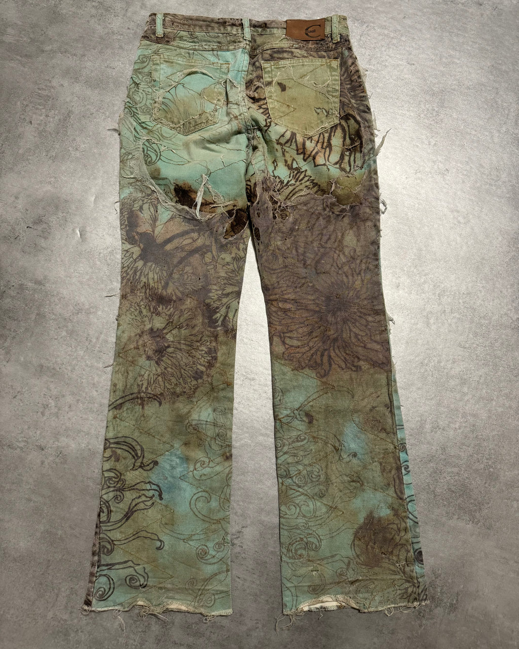 2000s Cavalli Destructured Artistic Floral Blue Pants (S) - 5