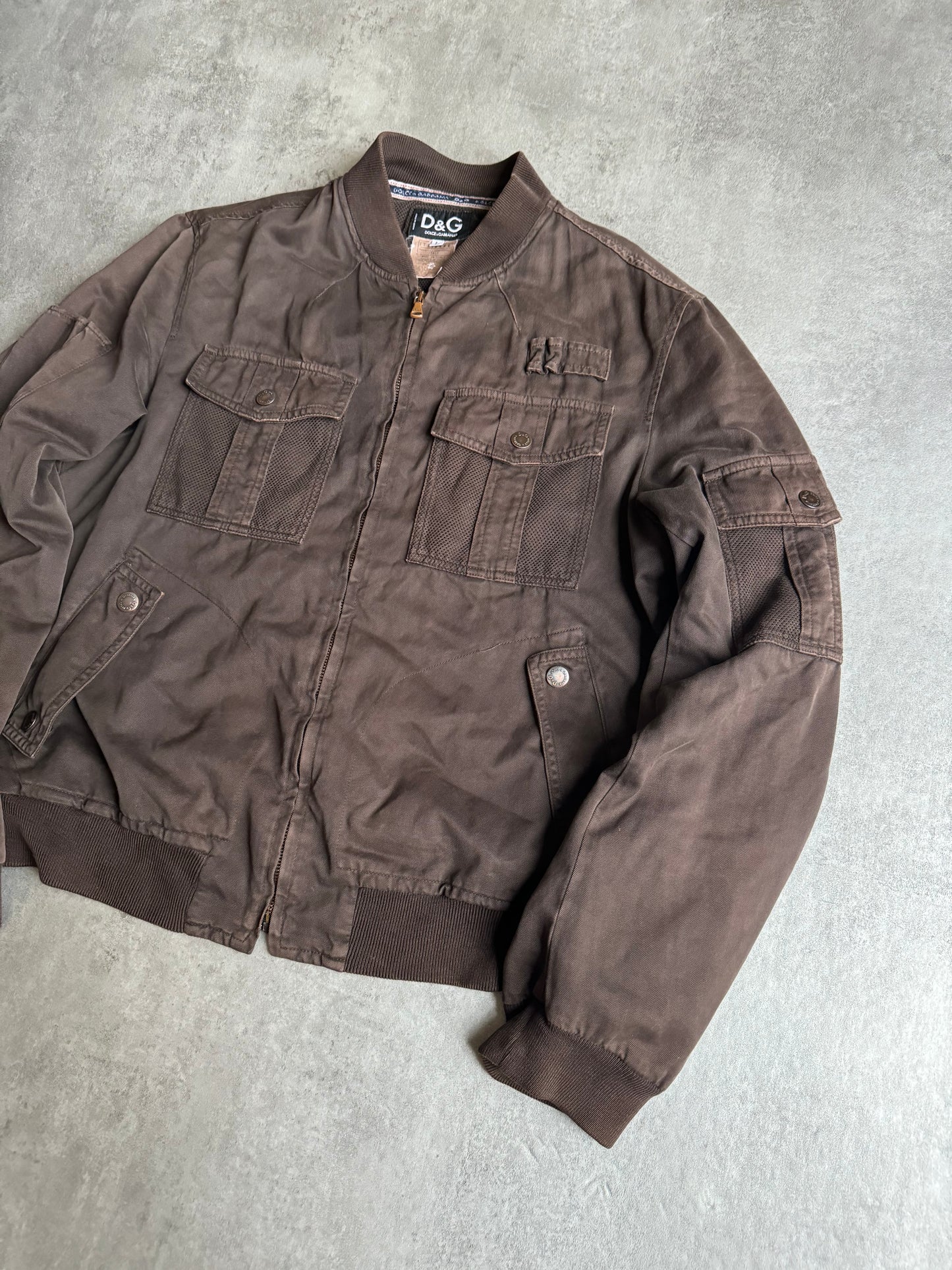 SS2003 Dolce & Gabbana Multi Pockets Cargo Brown Bomber Jacket (L) - 9