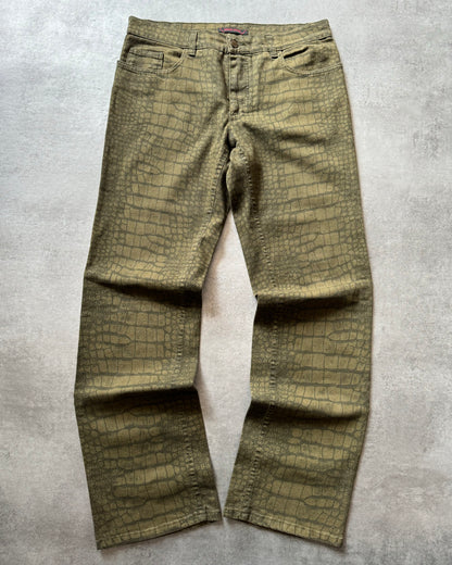 AW2001 Roberto Cavalli Olive Crocodile Effect Pants (L) - 1