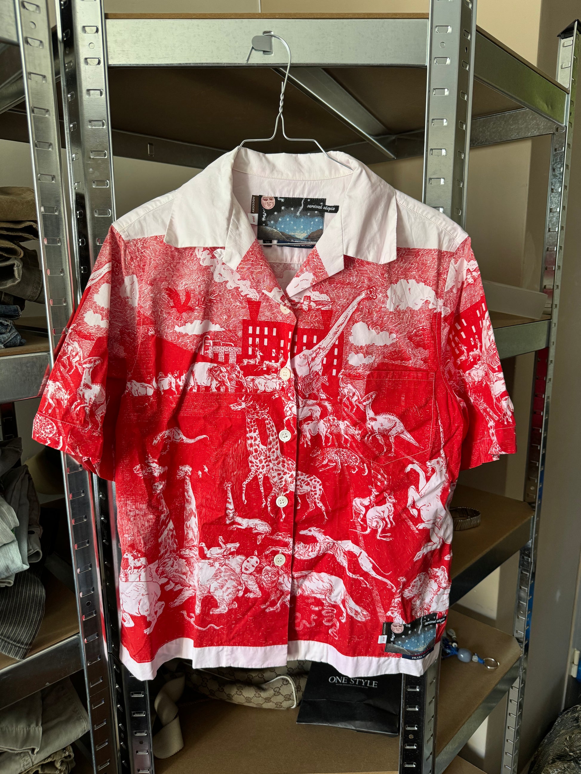 AW2016 Prada Christophe Chemin "Survival Utopia" Red/White Shirt (S) - 4