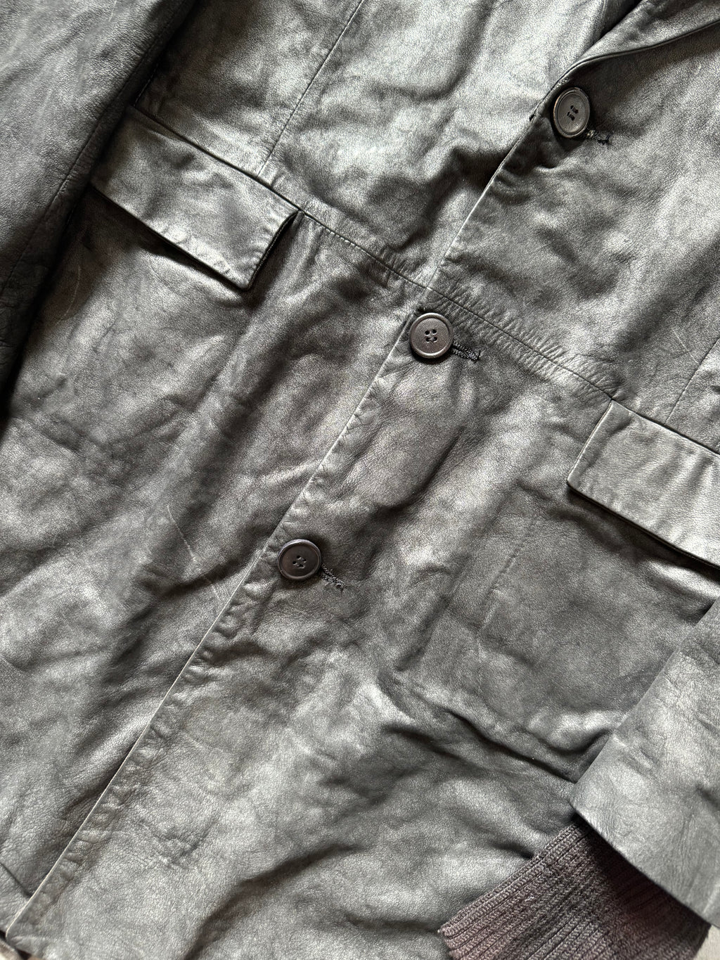 Isaac Sellam Experience Brut Shadow Dark Leather Trench Jacket (L) - 9