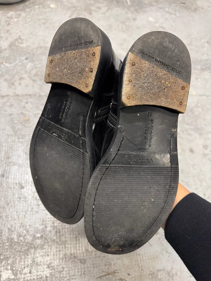 2000 Dolce & Gabbana Embellished Black Ankle Leather Boots (39eu/us6.5) nBmqGeS 5