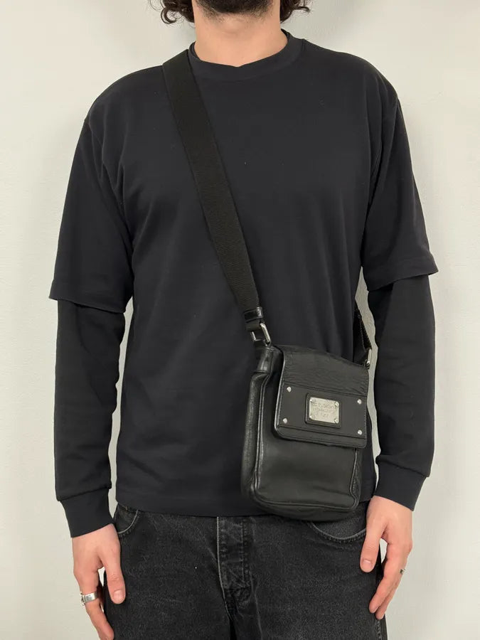 2000 Dolce & Gabbana Men Black Leather Shoulder Bag rgmWnxY 0