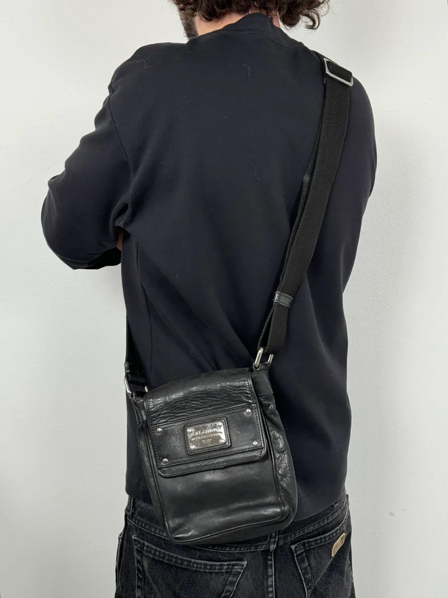 2000 Dolce & Gabbana Men Black Leather Shoulder Bag rgmWnxY 2