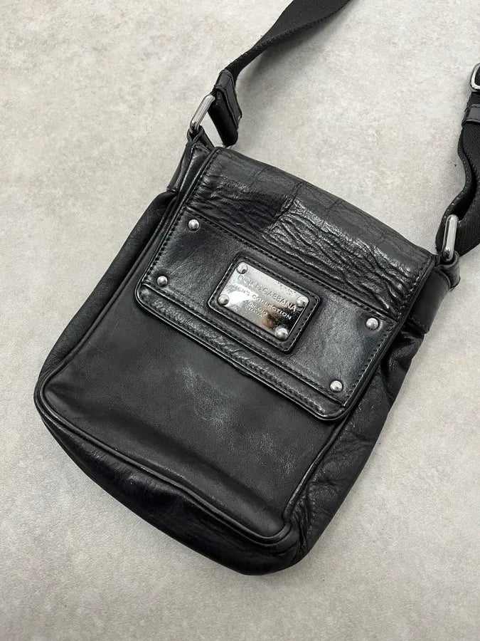 2000 Dolce & Gabbana Men Black Leather Shoulder Bag rgmWnxY 3