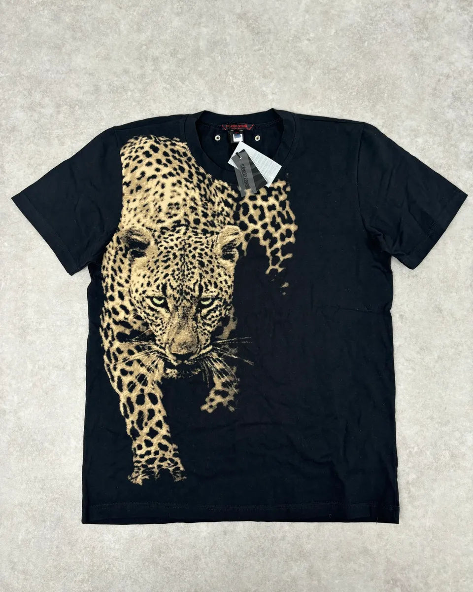 2000s Roberto Cavalli Leopard Hunt Black T-Shirt lqDXIyX 0