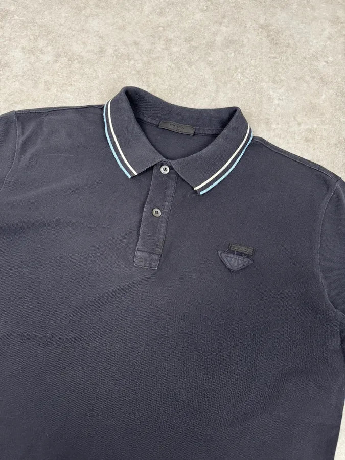 SS2011 Prada Navy Striped Collar Polo GvIfxzI 4