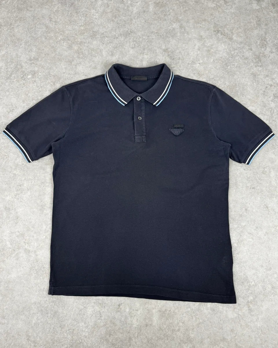 SS2011 Prada Navy Striped Collar Polo GvIfxzI 0