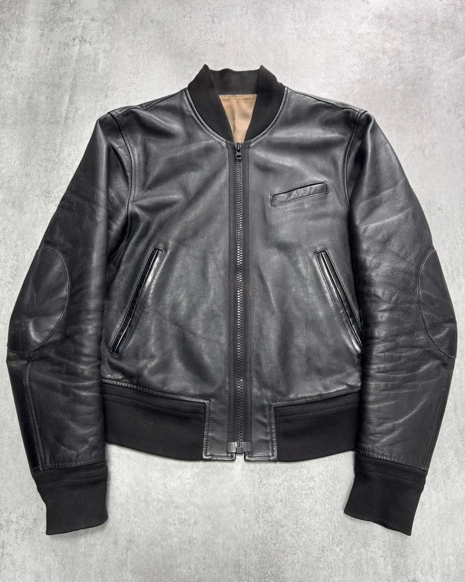 2000s Acne Studios Black Leather Bomber Jacket yITZPRQ 0