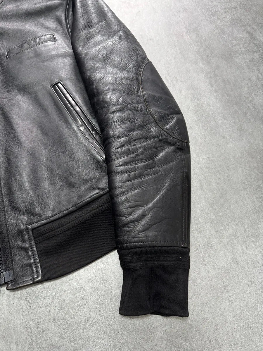 2000s Acne Studios Black Leather Bomber Jacket yITZPRQ 2
