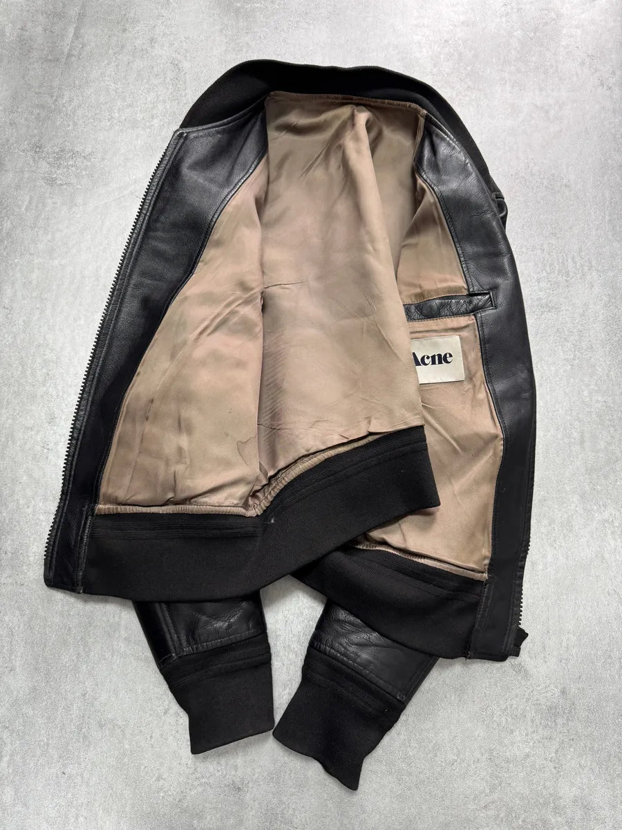 2000s Acne Studios Black Leather Bomber Jacket yITZPRQ 5