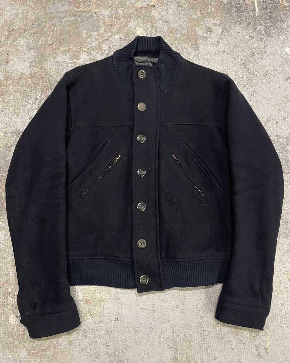 2000s Acne Studios Cropped Wool Buttoned Navy Jacket (L) 0