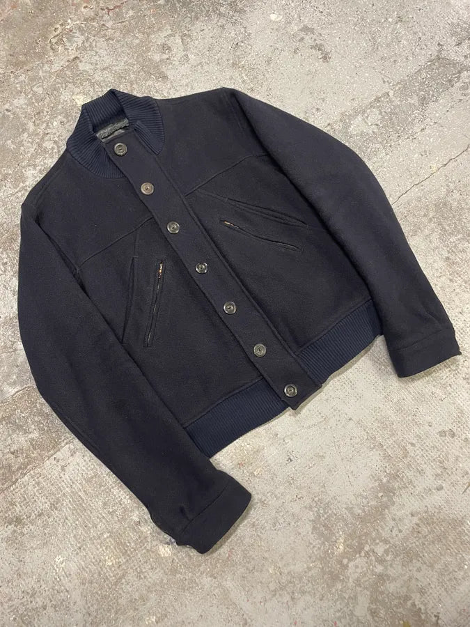 2000s Acne Studios Cropped Wool Buttoned Navy Jacket (L) 1