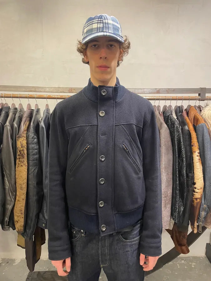 2000s Acne Studios Cropped Wool Buttoned Navy Jacket (L) 3