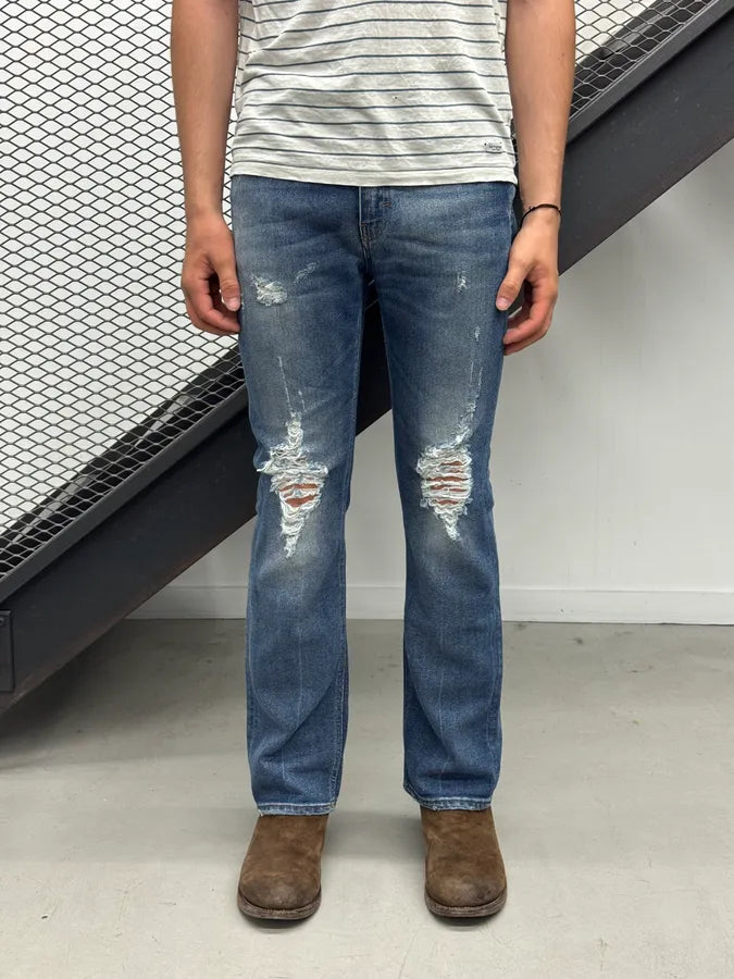 2000s Acne Studios Distressed Hot Trash Leg Blue Denim Jeans ZEgUFtb 1
