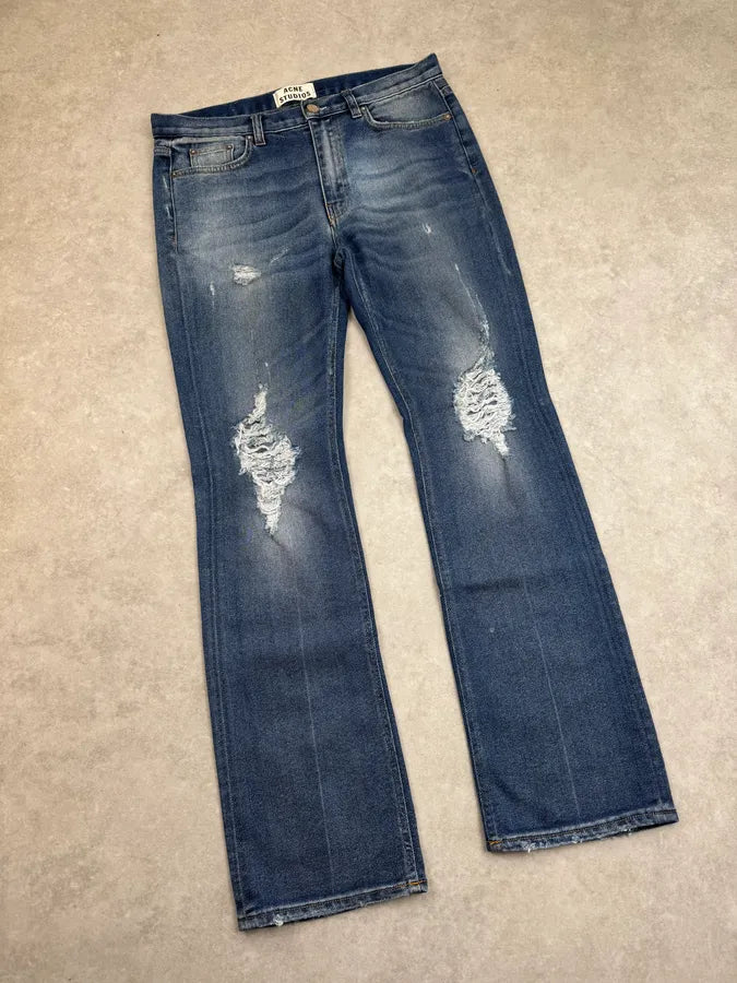 2000s Acne Studios Distressed Hot Trash Leg Blue Denim Jeans ZEgUFtb 5