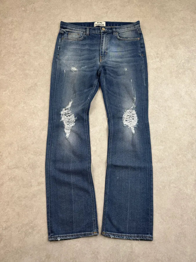 2000s Acne Studios Distressed Hot Trash Leg Blue Denim Jeans ZEgUFtb 0