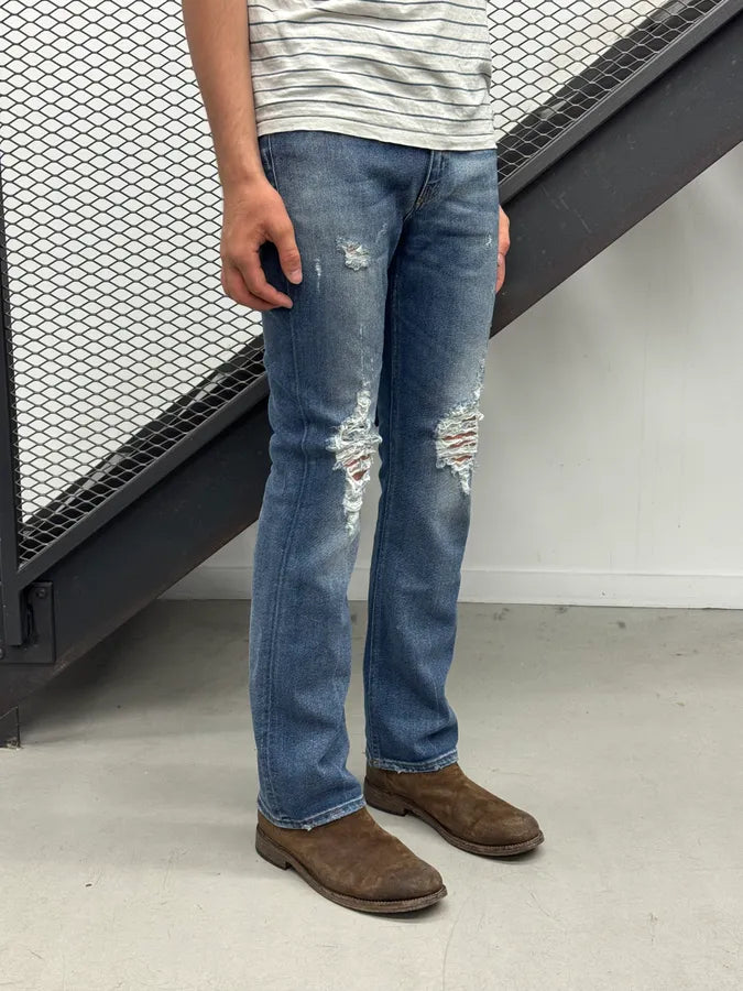 2000s Acne Studios Distressed Hot Trash Leg Blue Denim Jeans ZEgUFtb 2