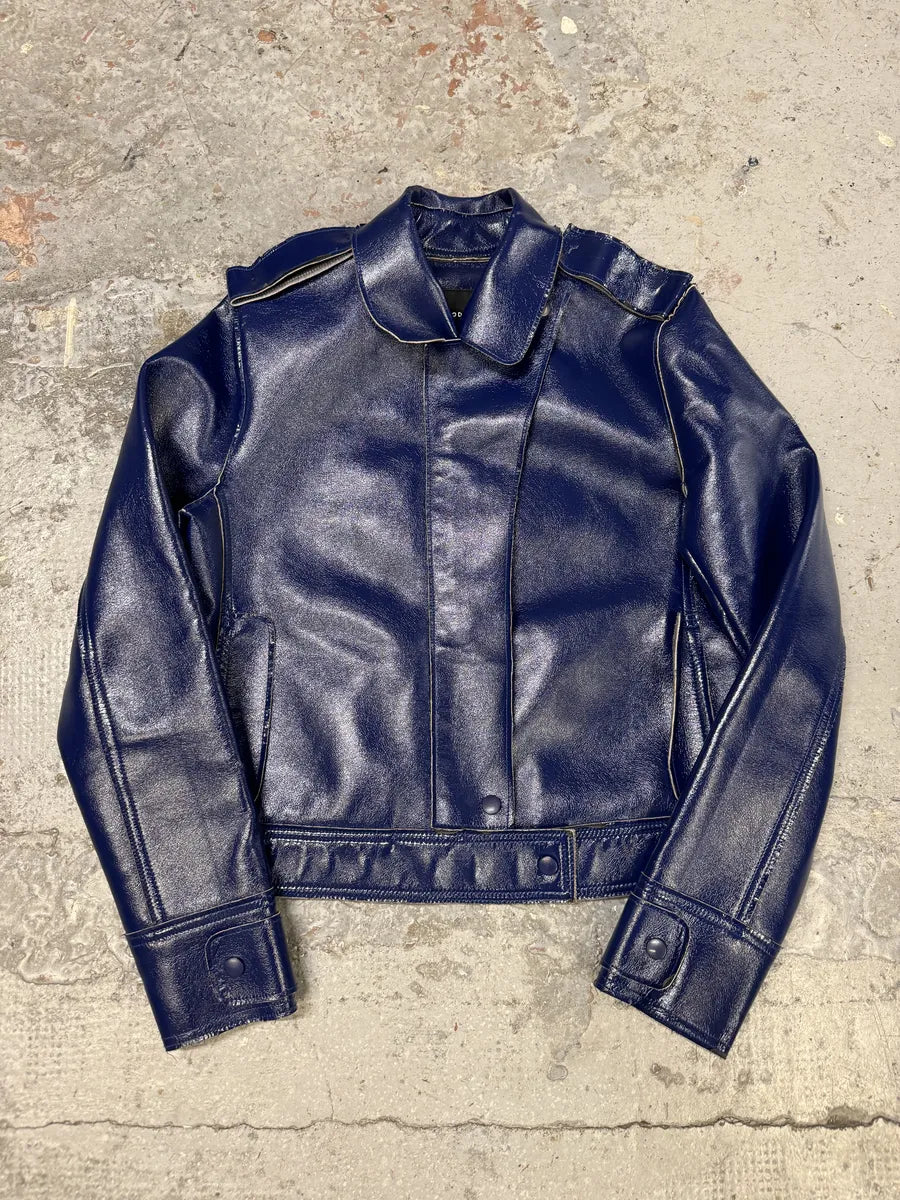 2000s Adolfo Domingez Racing Blue Leather Jacket hmfBRsu 0