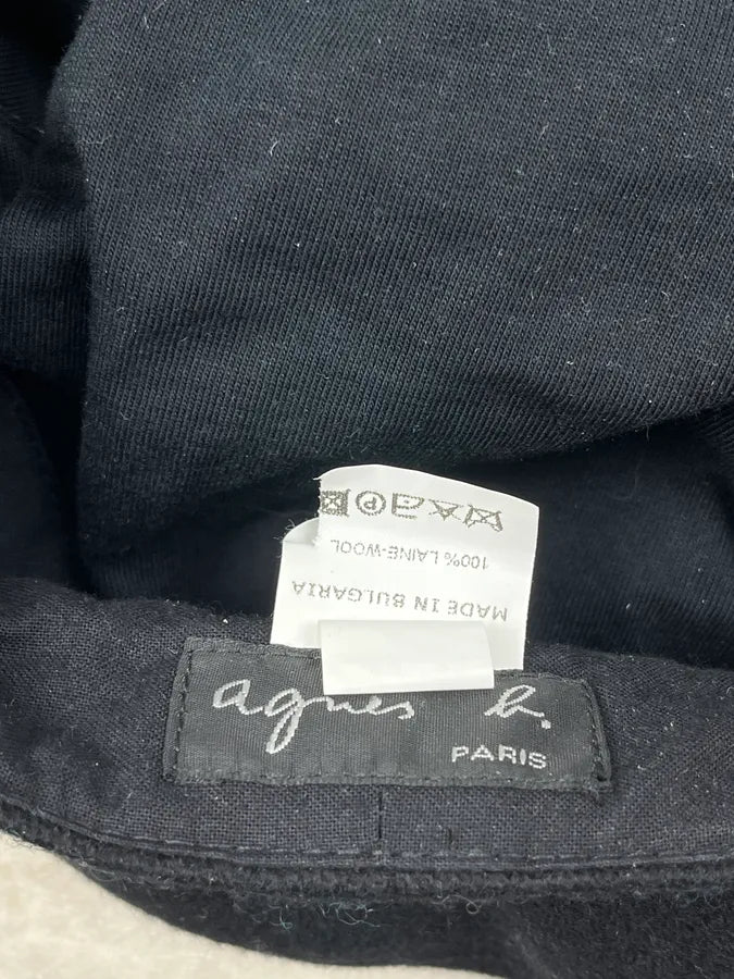 2000s Agnes B Black Wool Officer Hat hGlELue 8
