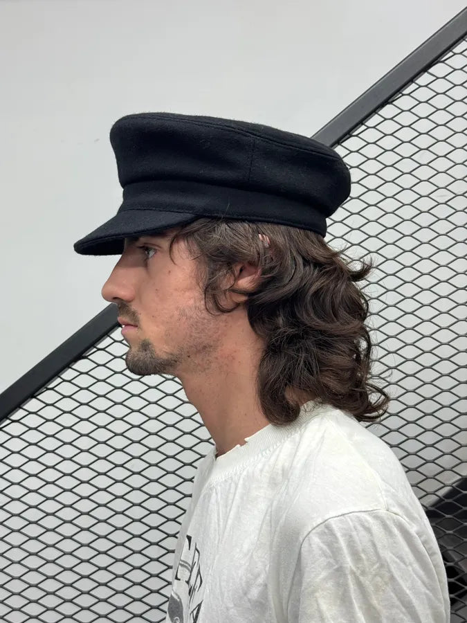2000s Agnes B Black Wool Officer Hat hGlELue 1