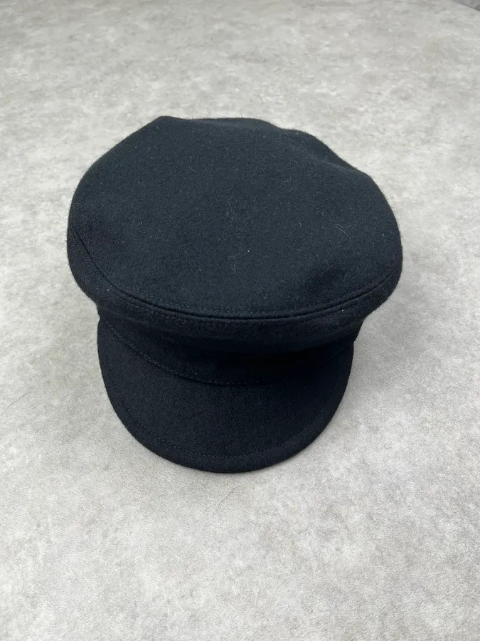 2000s Agnes B Black Wool Officer Hat hGlELue 0