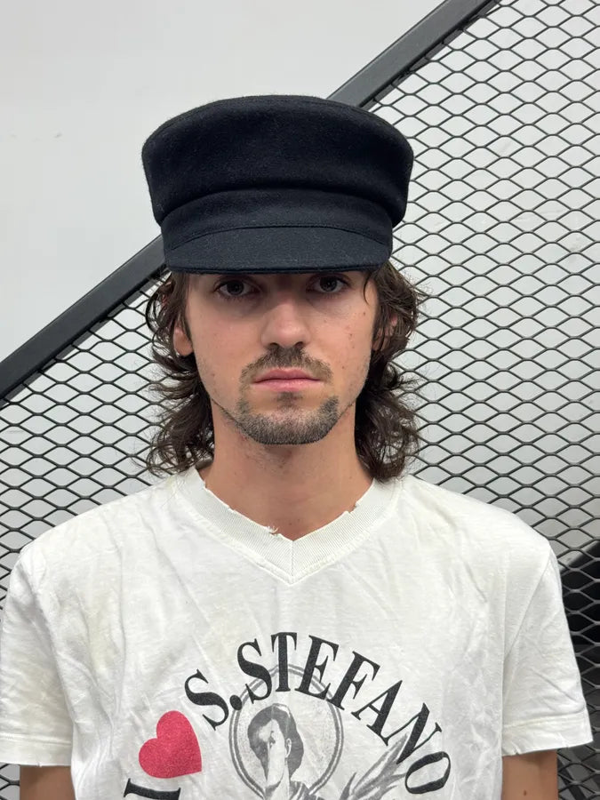 2000s Agnes B Black Wool Officer Hat hGlELue 2