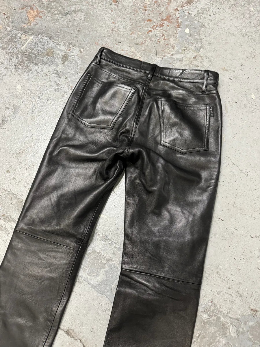 2000s Agnès B Black Leather Pants sSZOxbA 7