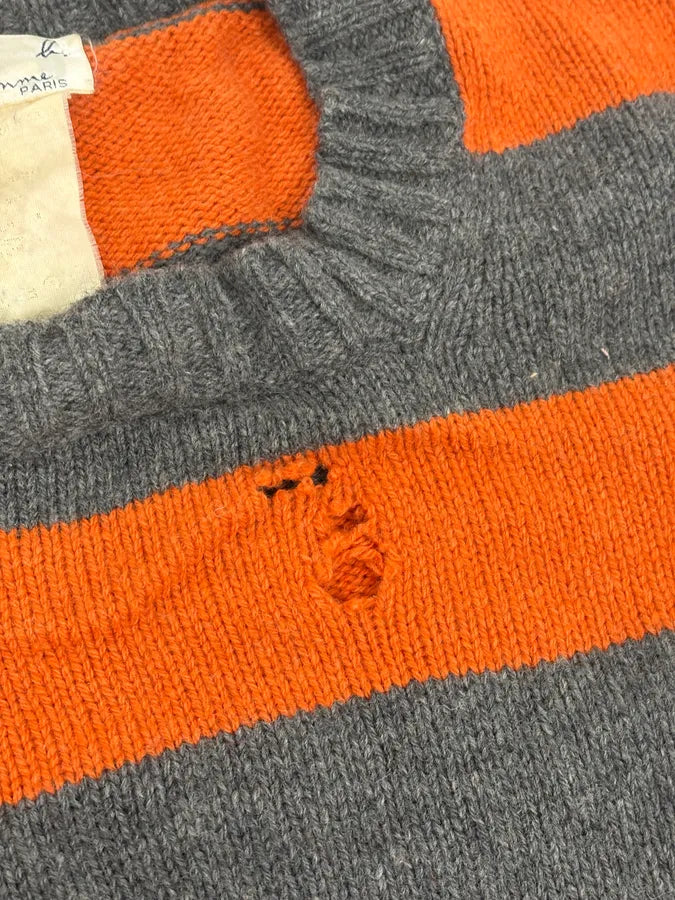 2000s Agnès b Orange &Grey Striped Distressed Wool Sweater JhOpAZQ 8