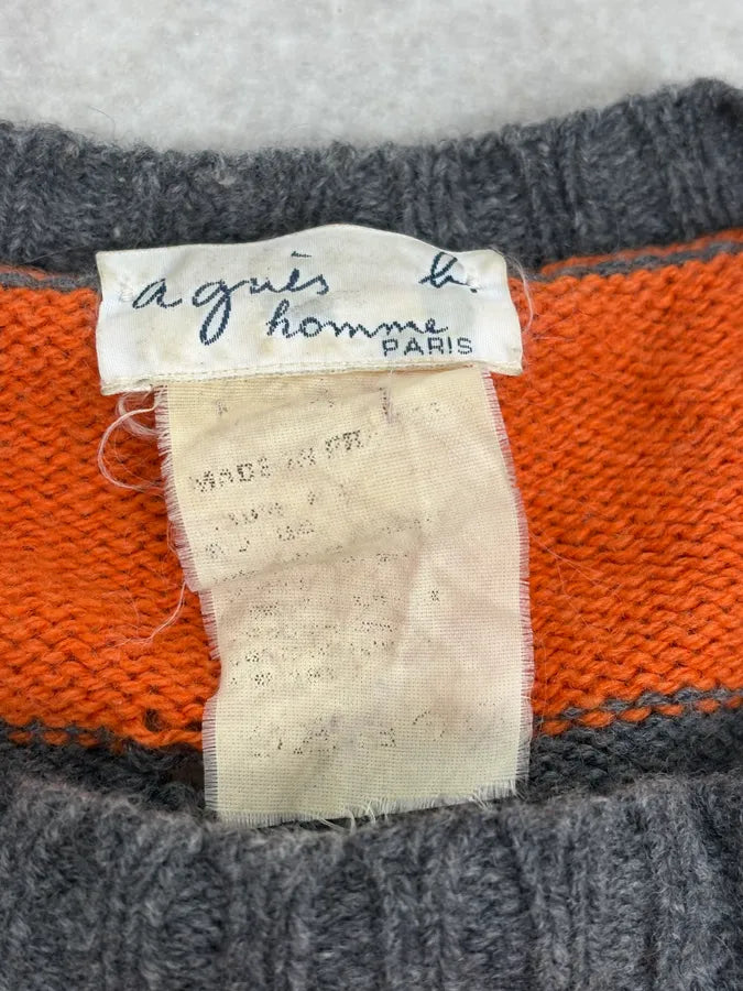 2000s Agnès b Orange &Grey Striped Distressed Wool Sweater JhOpAZQ 9