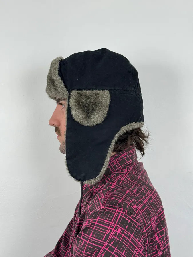 2000s Agnès B Black Fur Lined Chapka Hat yfHyWnr 2