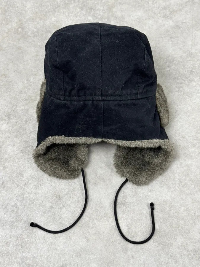 2000s Agnès B Black Fur Lined Chapka Hat yfHyWnr 5